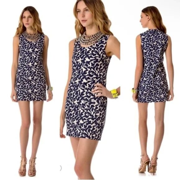 Diane Von Furstenberg Navy Cream Natalie Sheath Shift Dress Womens Sz 6 - Picture 3 of 14